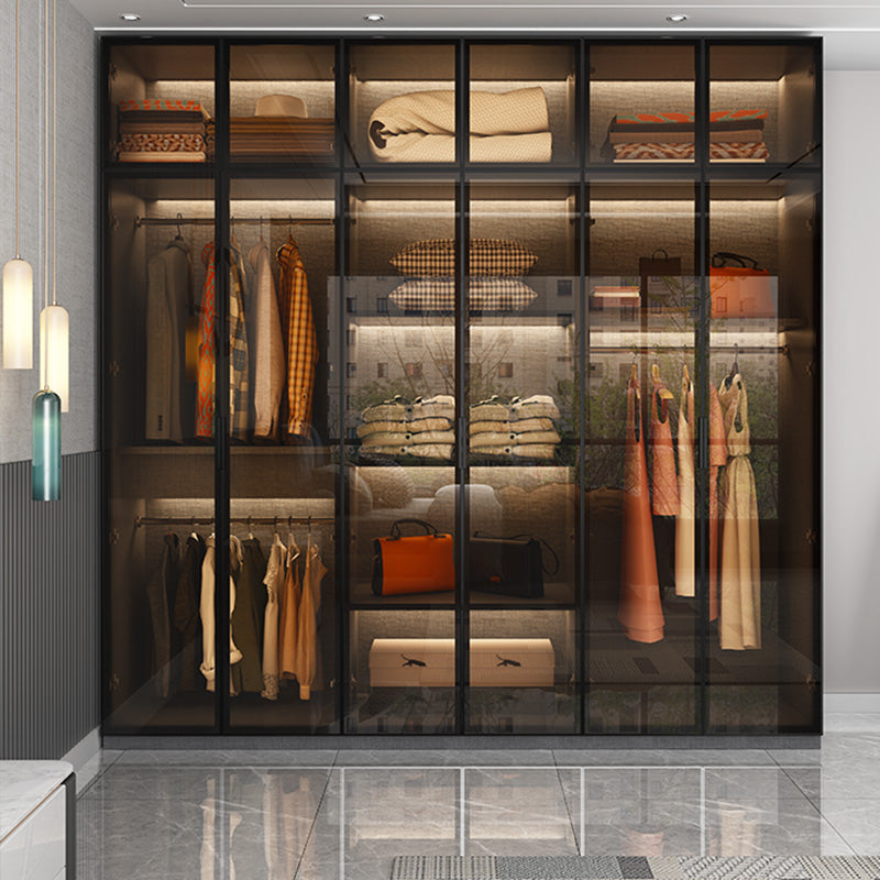 Bedroom Hinged Doors Storage Cabinet Glass Door Wardrobe with Garment Rod