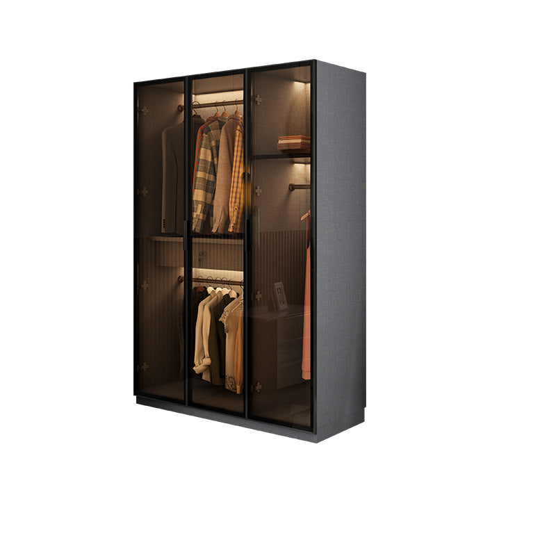 Bedroom Hinged Doors Storage Cabinet Glass Door Wardrobe with Garment Rod