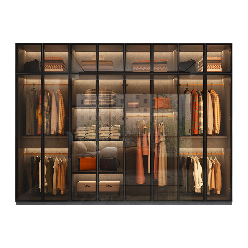 Bedroom Hinged Doors Storage Cabinet Glass Door Wardrobe with Garment Rod