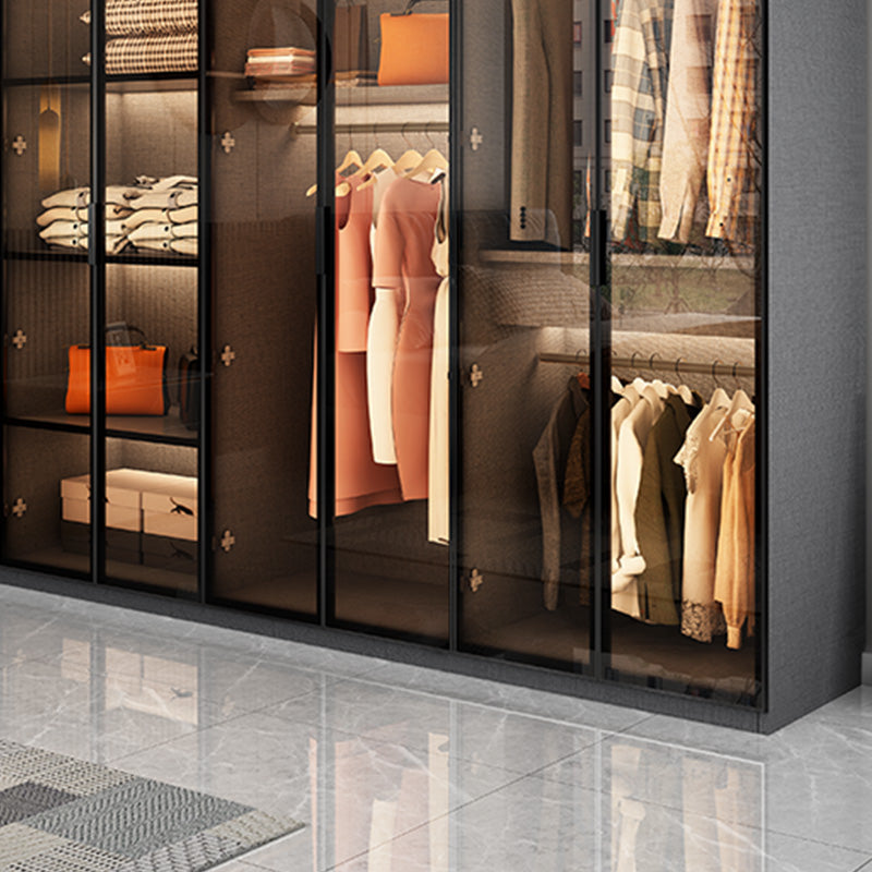 Bedroom Hinged Doors Storage Cabinet Glass Door Wardrobe with Garment Rod