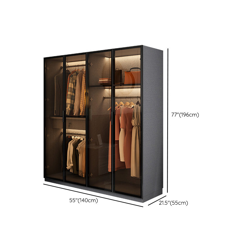 Bedroom Hinged Doors Storage Cabinet Glass Door Wardrobe with Garment Rod