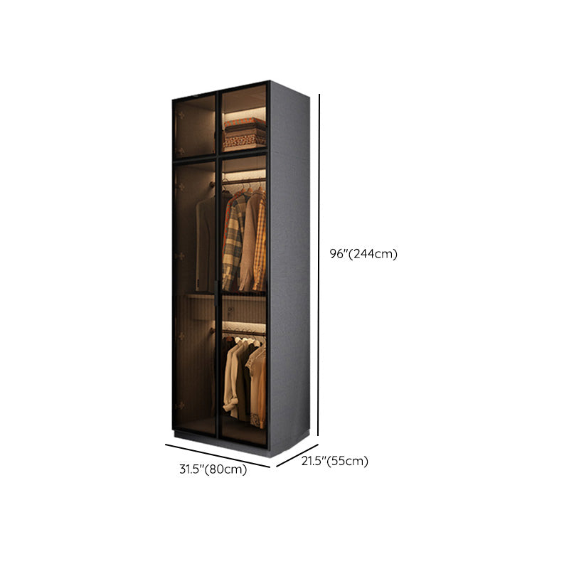 Bedroom Hinged Doors Storage Cabinet Glass Door Wardrobe with Garment Rod