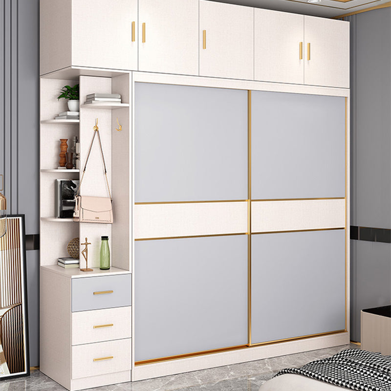 Coastal Style Wooden Wardrobe Cabinet Bedroom Sliding Doors Armoire