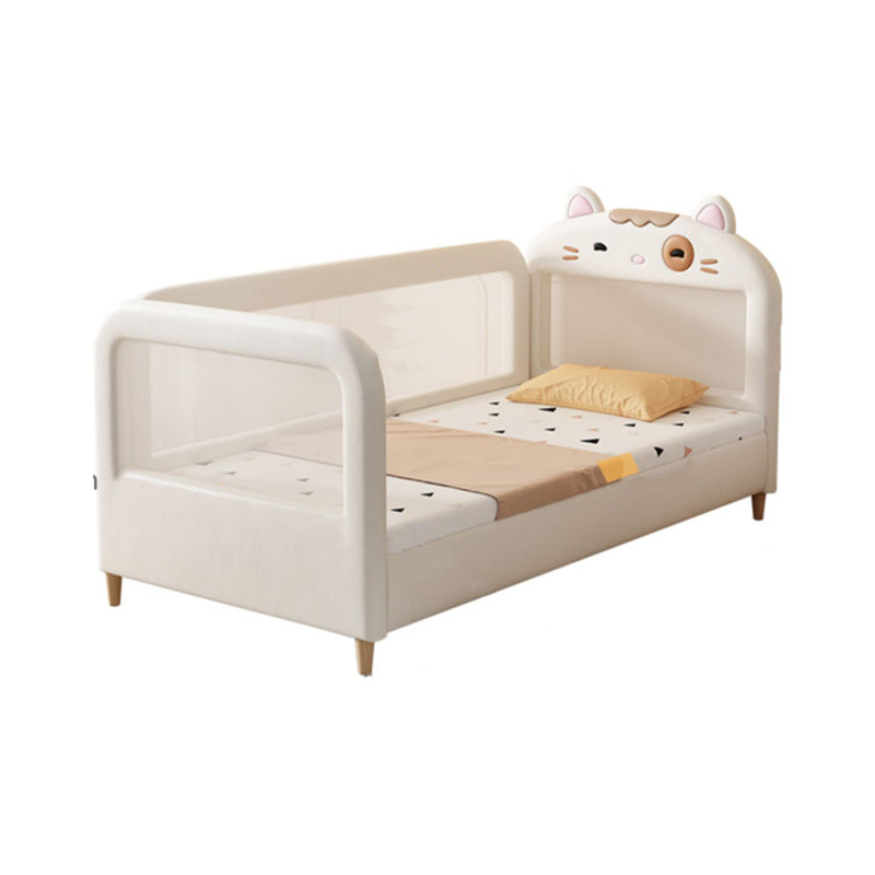 Solid Wood Twin Size Kids Bed Modern White Cat Bed Frame with Mattress