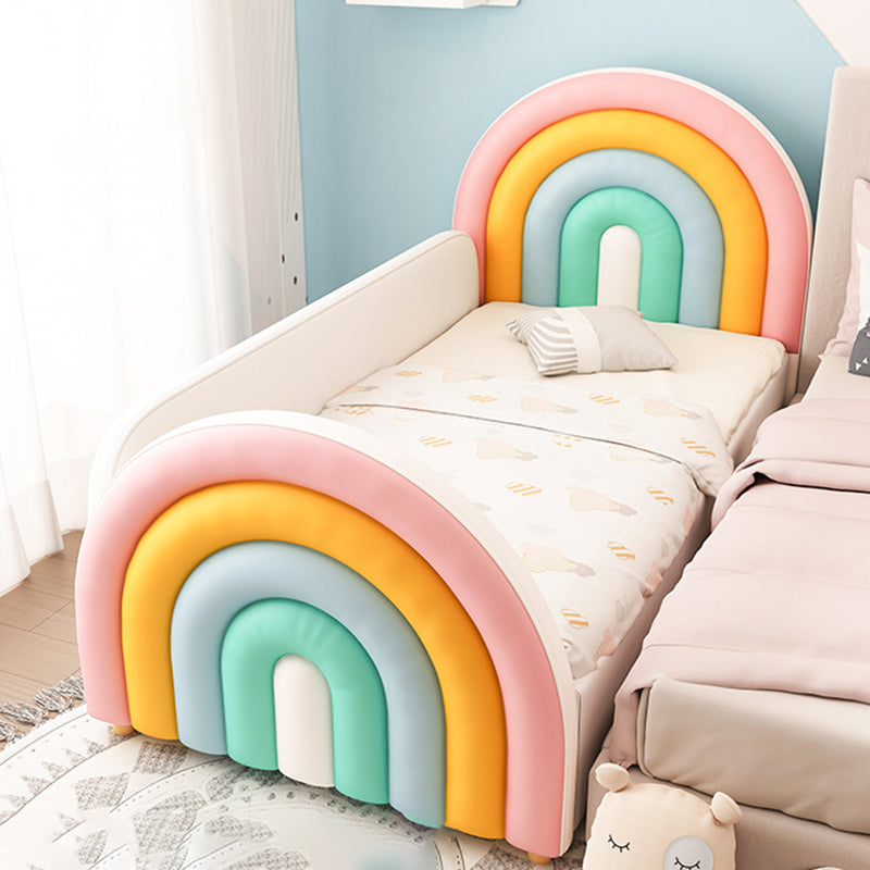 Upholstered Rainbow Kids Bed Modern Genuine Leather Twin Bed with Mattress