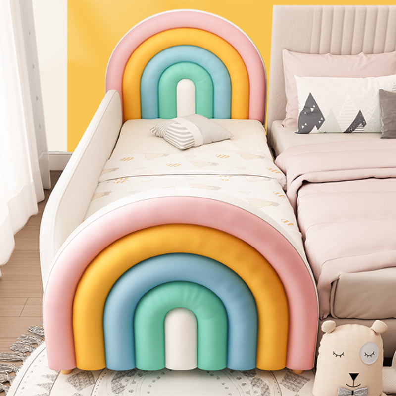 Upholstered Rainbow Kids Bed Modern Genuine Leather Twin Bed with Mattress