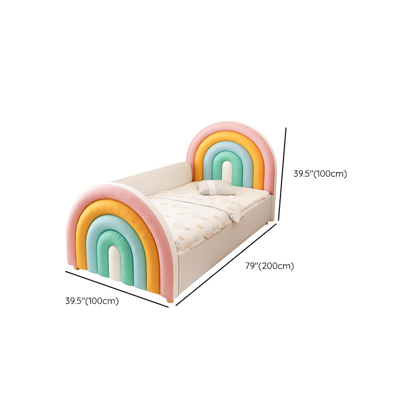 Upholstered Rainbow Kids Bed Modern Genuine Leather Twin Bed with Mattress