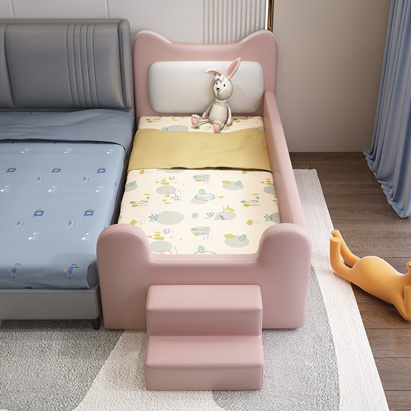 Genuine Leather Upholstered Kids Bed in Pink Modern Twin Bed with Mattress