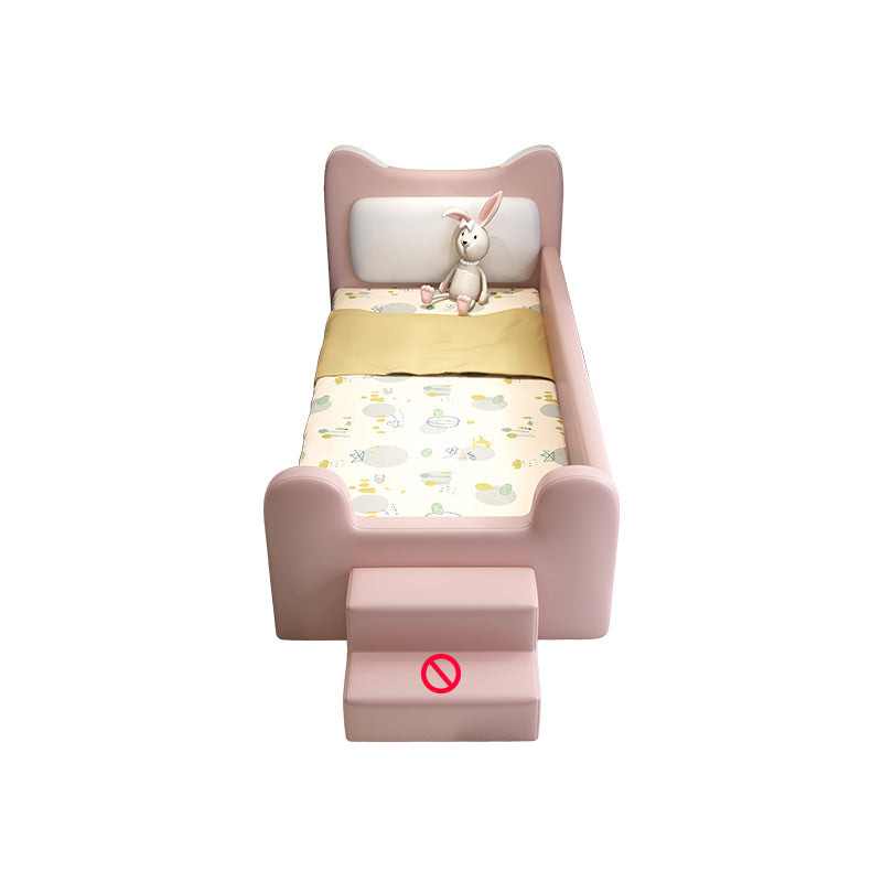 Genuine Leather Upholstered Kids Bed in Pink Modern Twin Bed with Mattress