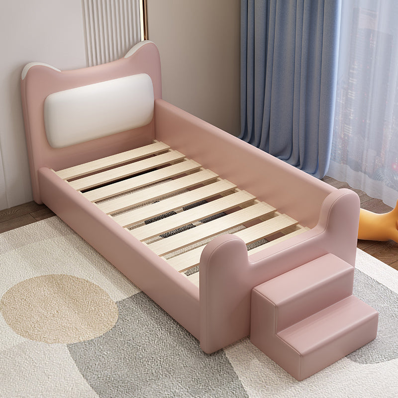 Genuine Leather Upholstered Kids Bed in Pink Modern Twin Bed with Mattress