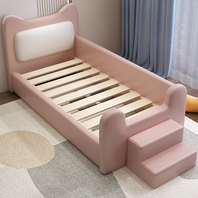 Genuine Leather Upholstered Kids Bed in Pink Modern Twin Bed with Mattress