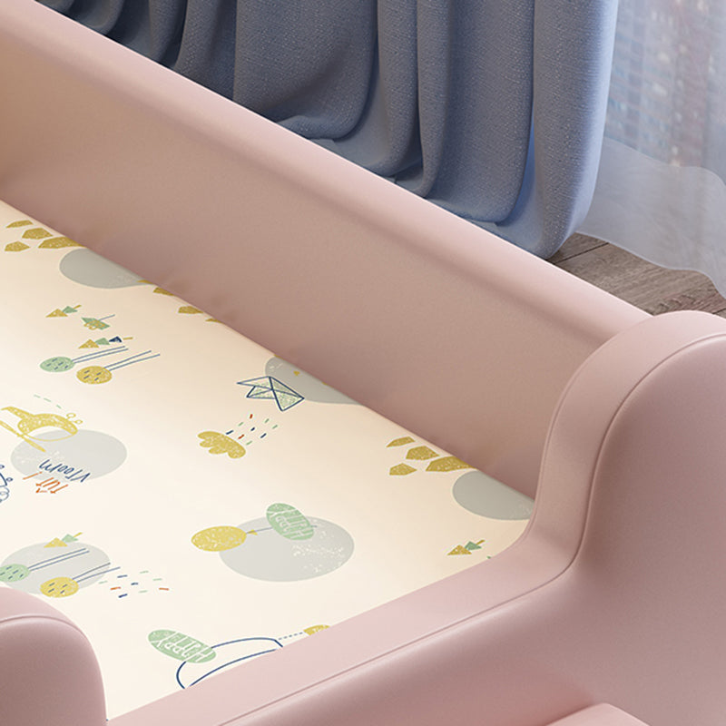Genuine Leather Upholstered Kids Bed in Pink Modern Twin Bed with Mattress