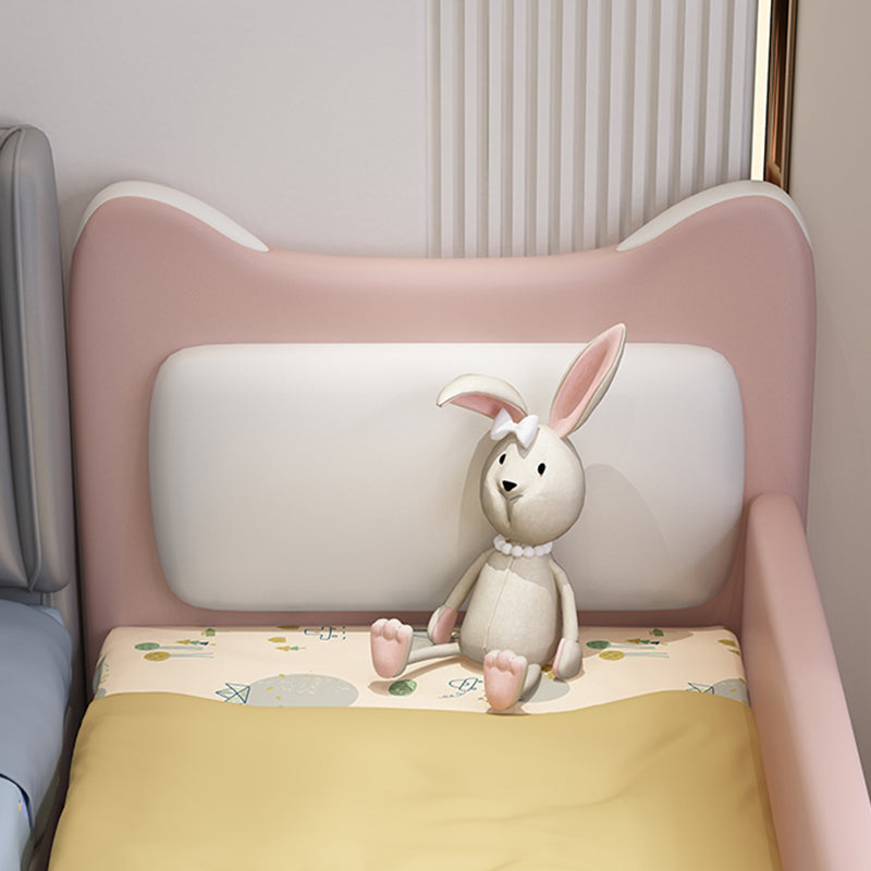 Genuine Leather Upholstered Kids Bed in Pink Modern Twin Bed with Mattress