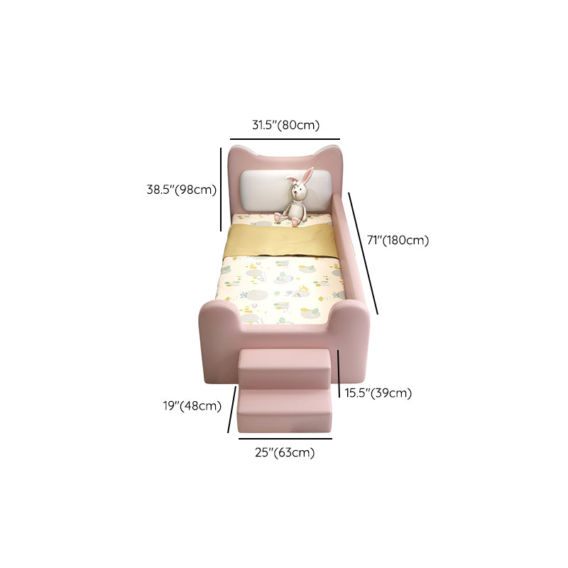 Genuine Leather Upholstered Kids Bed in Pink Modern Twin Bed with Mattress