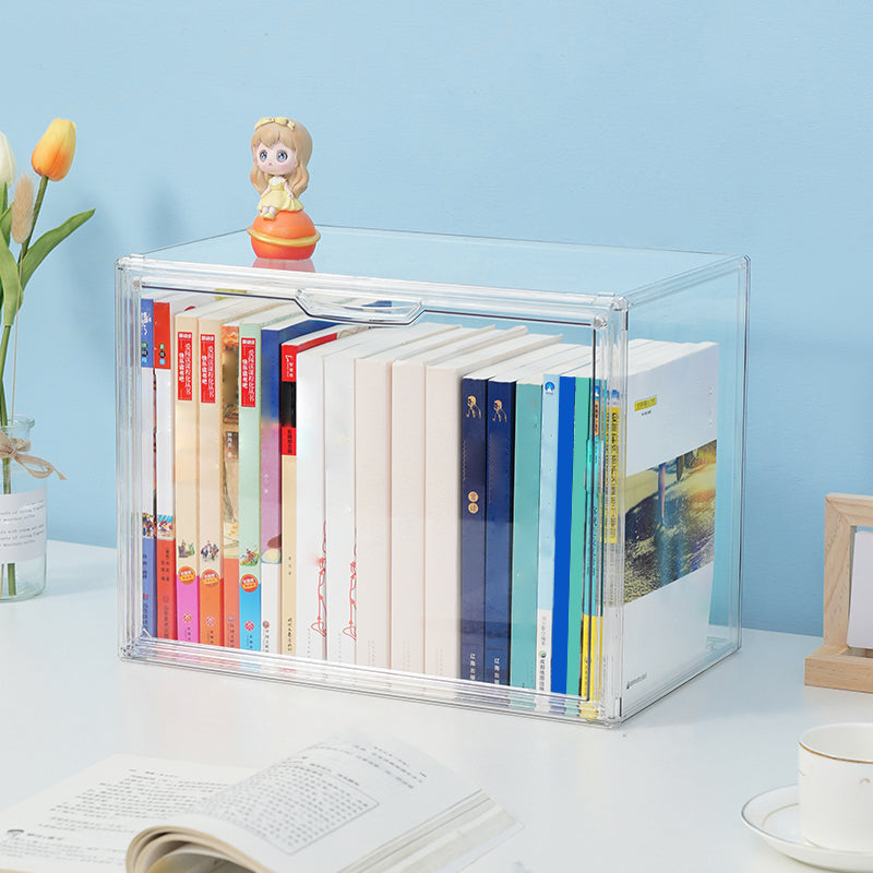 Contemporary Plastic Book Shelf Tabletop Standard Kids Bookcase in Transparent