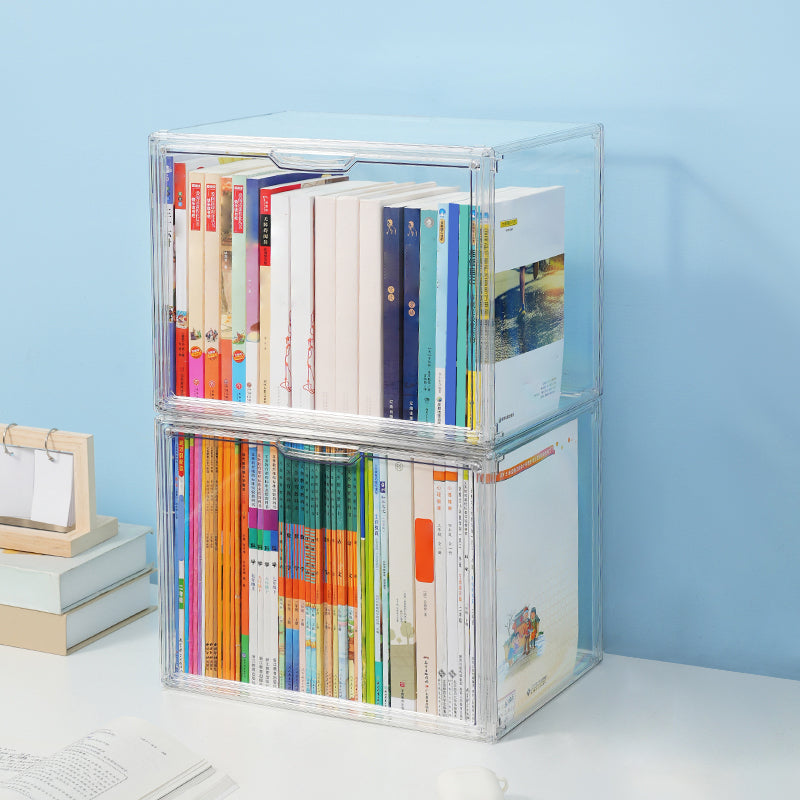 Contemporary Plastic Book Shelf Tabletop Standard Kids Bookcase in Transparent