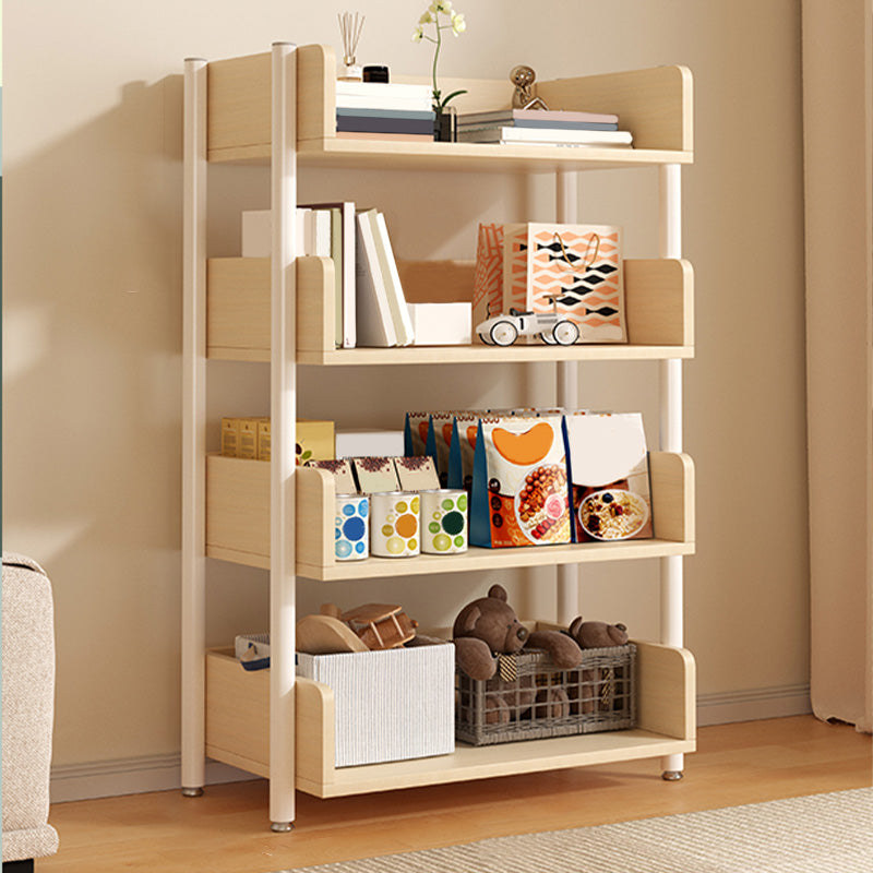 Freestanding Iron Frame Book Organizer White and Light Wood Bookcase