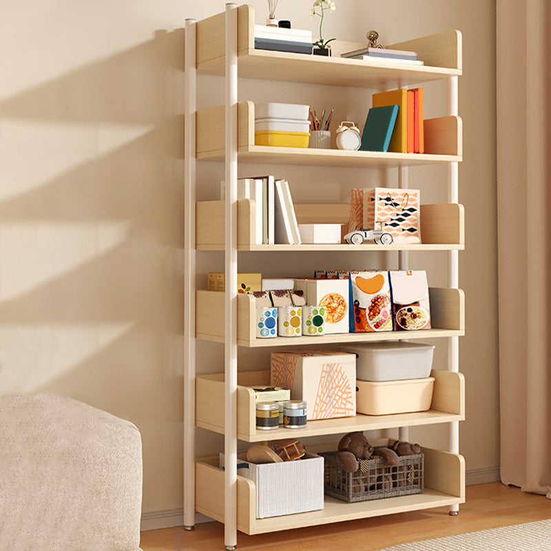 Freestanding Iron Frame Book Organizer White and Light Wood Bookcase