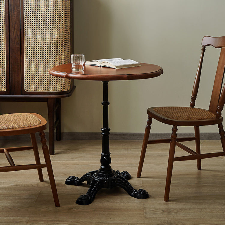 Indoor Iron Pedestal Dining Table Round  Solid Wood Dining Table