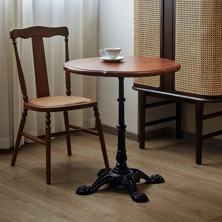 Round Solid Wood Dining Table Indoor Iron Pedestal Dining Table