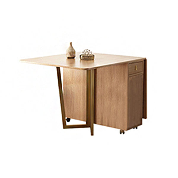 Natural Rectangle Wood Dining Table Folding Table with Storage Base