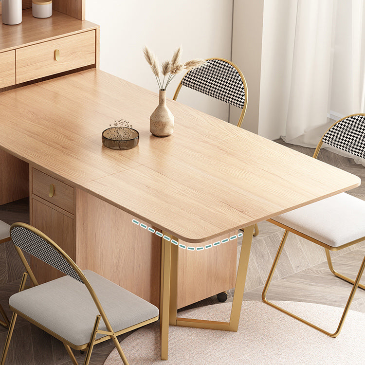 Natural Rectangle Wood Dining Table Folding Table with Storage Base