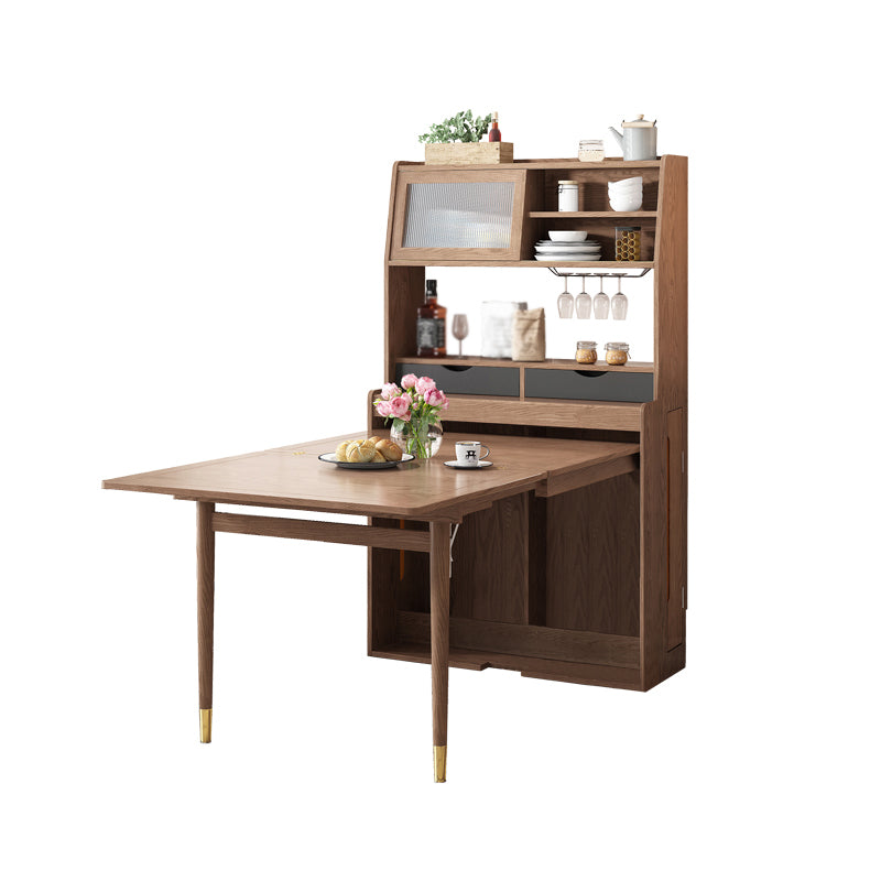 Solid Wood Frame Dining Table Rectangle Folding Dining Table with Storage