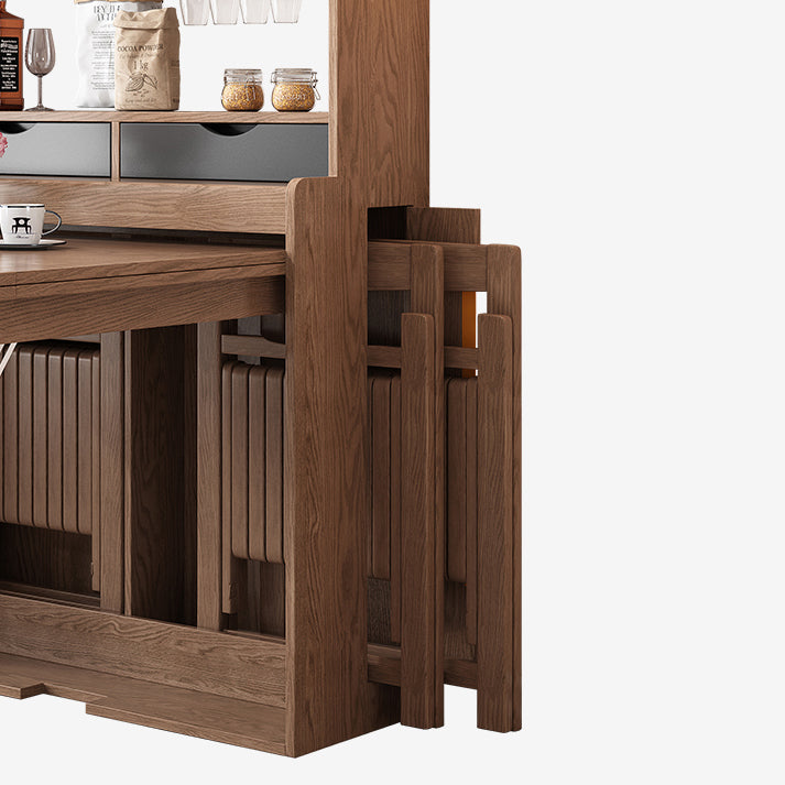 Solid Wood Frame Dining Table Rectangle Folding Dining Table with Storage