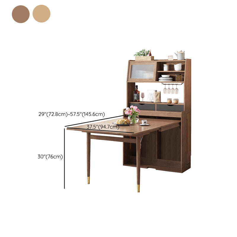 Solid Wood Frame Dining Table Rectangle Folding Dining Table with Storage