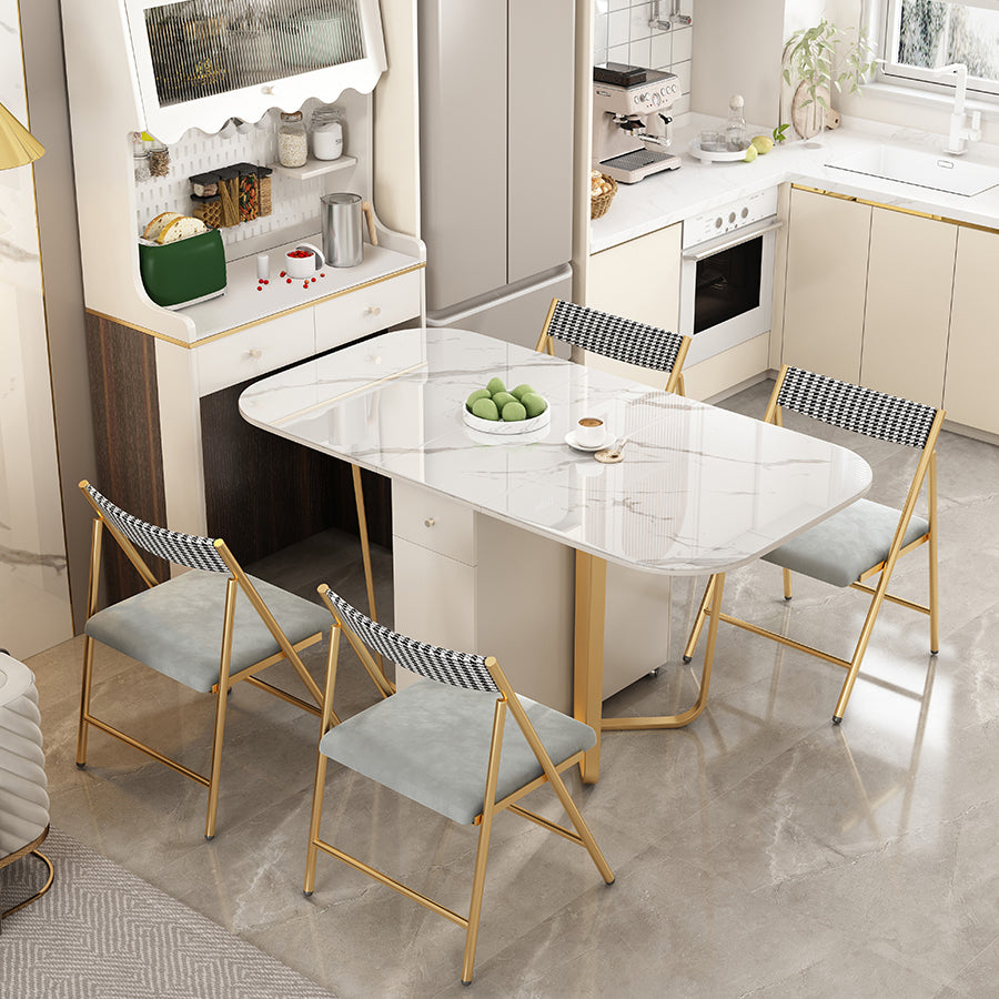 Folding Rectangle Dining Table Stone Top Dining Table with Storage Base