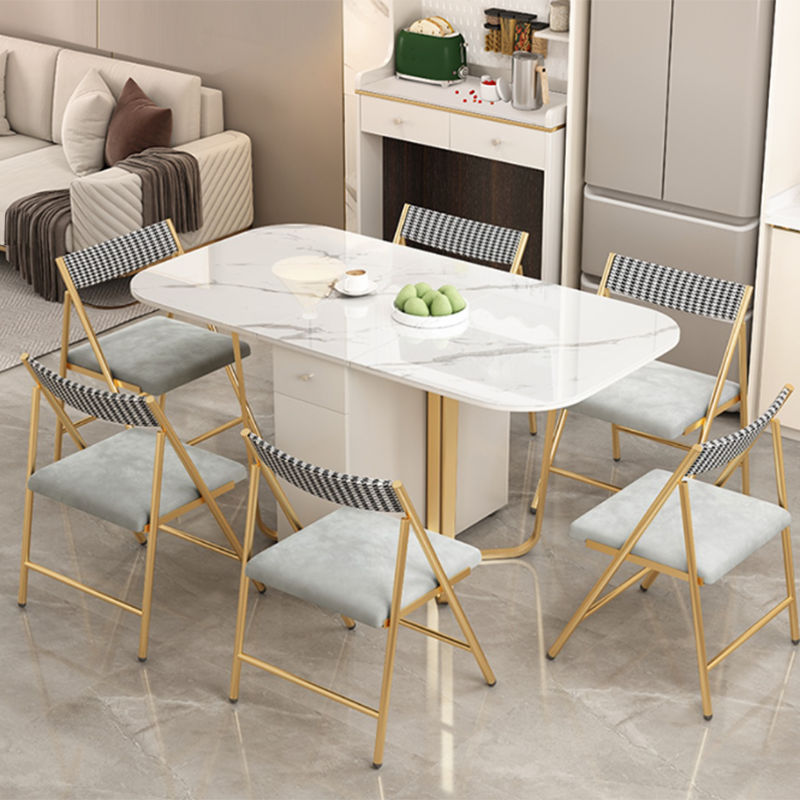Folding Rectangle Dining Table Stone Top Dining Table with Storage Base