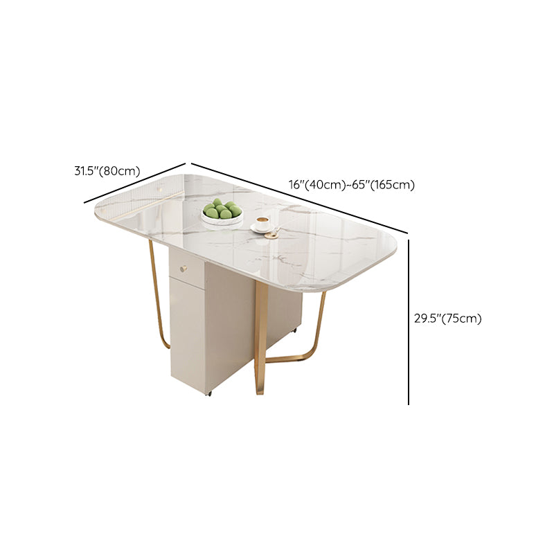 Folding Rectangle Dining Table Stone Top Dining Table with Storage Base