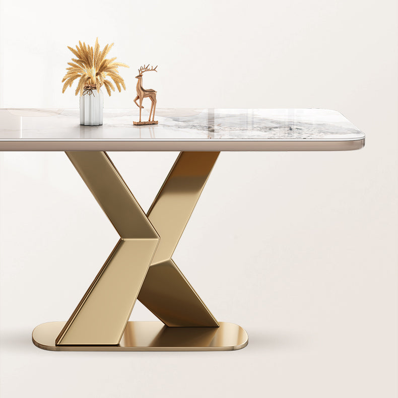 Traditional Luxury Dining Table Stone Rectangle Fixed Table for Home