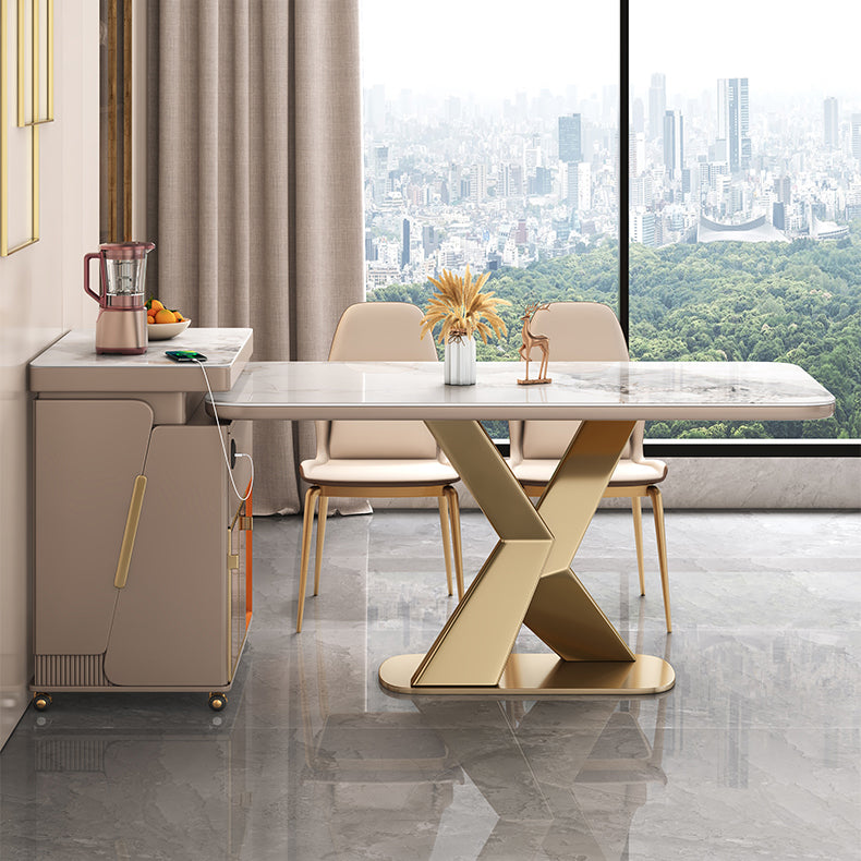 Traditional Luxury Dining Table Stone Rectangle Fixed Table for Home