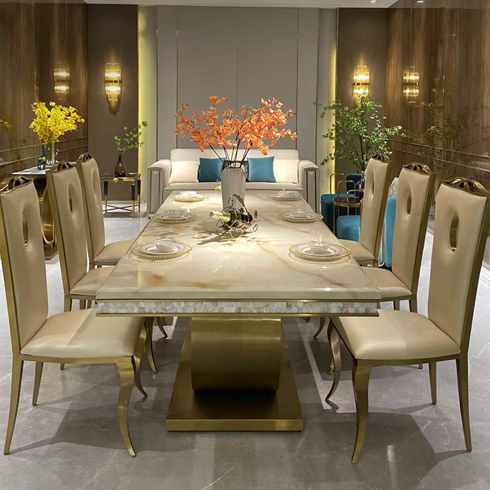 Traditional Luxury Dining Table Marble Rectangle Fixed Table for Home
