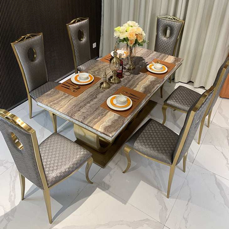 Traditional Luxury Dining Table Marble Rectangle Fixed Table for Home