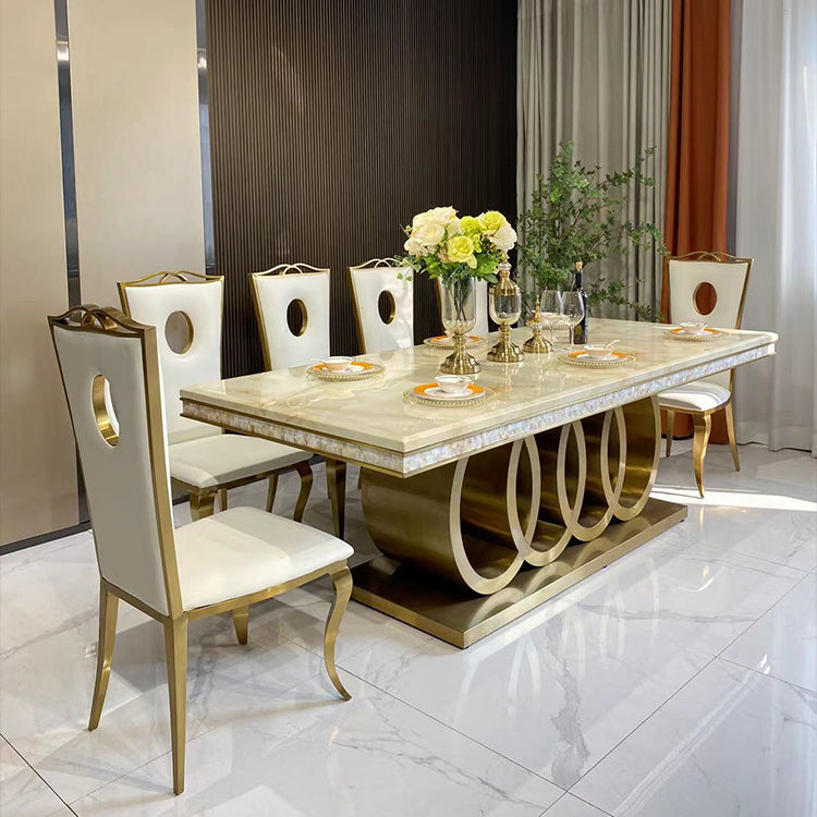 Traditional Luxury Dining Table Marble Rectangle Fixed Table for Home