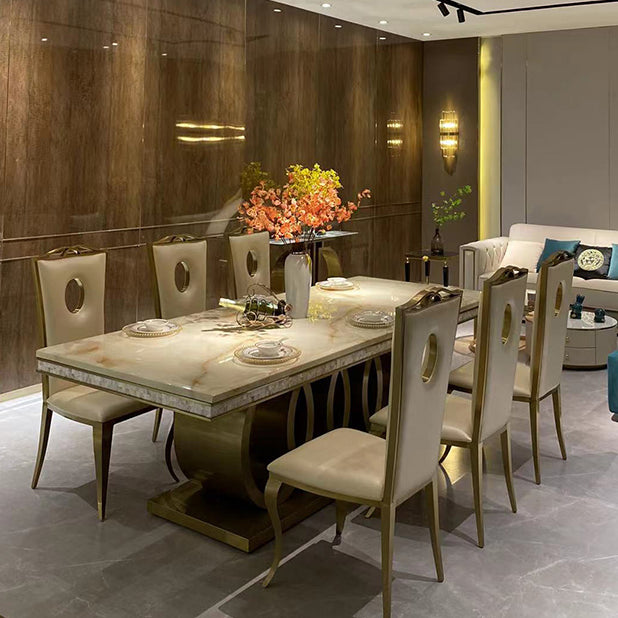 Traditional Luxury Dining Table Marble Rectangle Fixed Table for Home