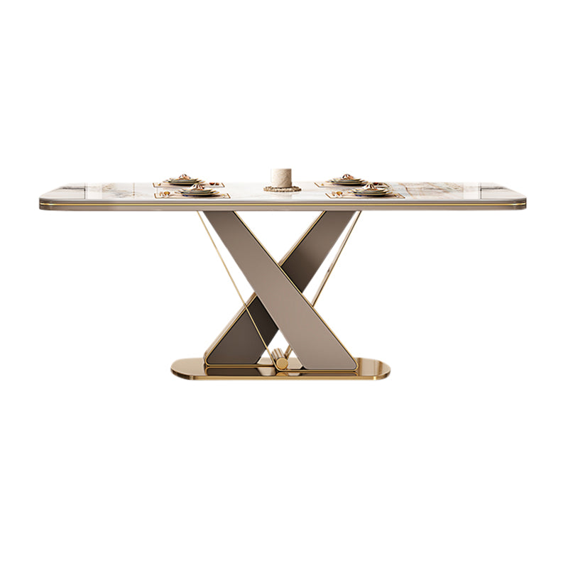 Traditional Luxury Dining Table Stone Rectangle Fixed Table with Pedestal Base