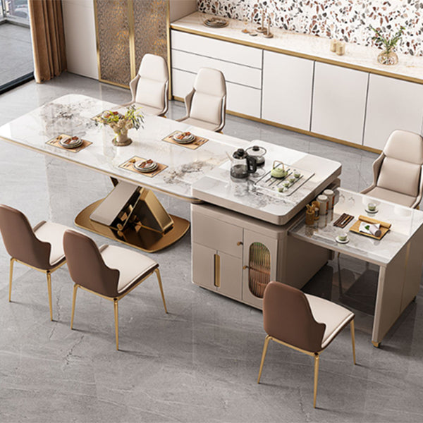 Traditional Luxury Dining Table Stone Rectangle Fixed Table with Pedestal Base