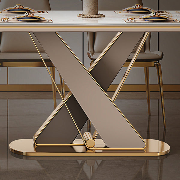 Traditional Luxury Dining Table Stone Rectangle Fixed Table with Pedestal Base