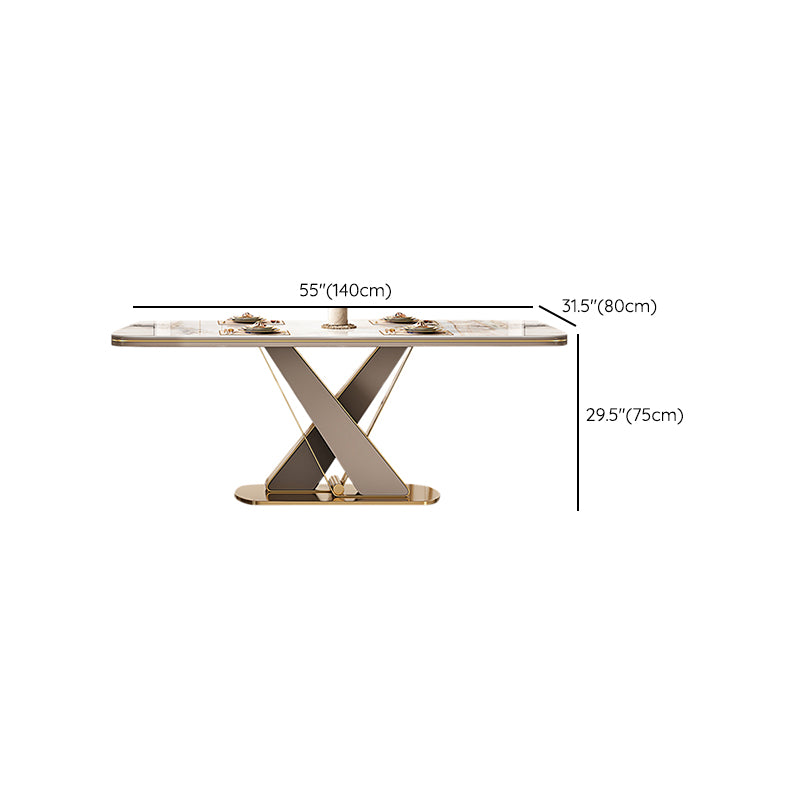 Traditional Luxury Dining Table Stone Rectangle Fixed Table with Pedestal Base