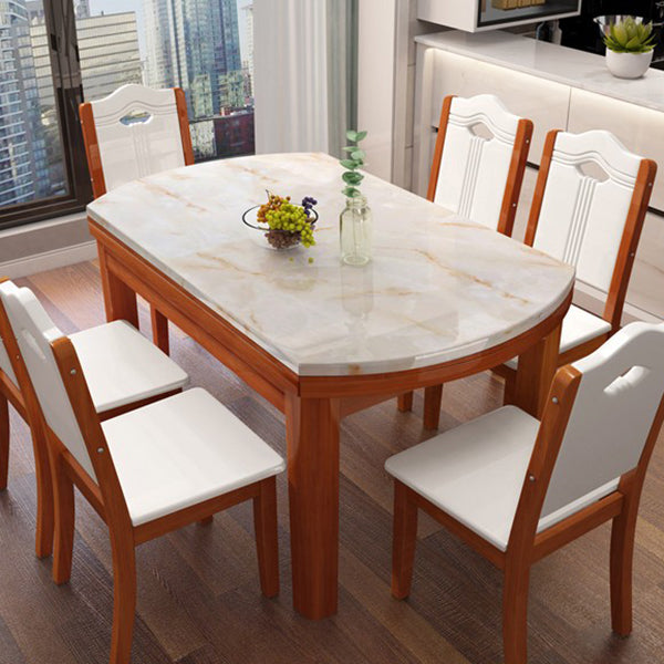 Simplicity Style Dining Site Table Rectangle Faux Marble Furniture with Drop-Leaf