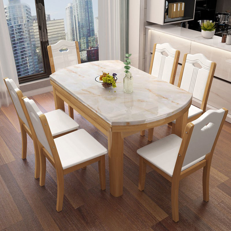 Simplicity Style Dining Site Table Rectangle Faux Marble Furniture with Drop-Leaf