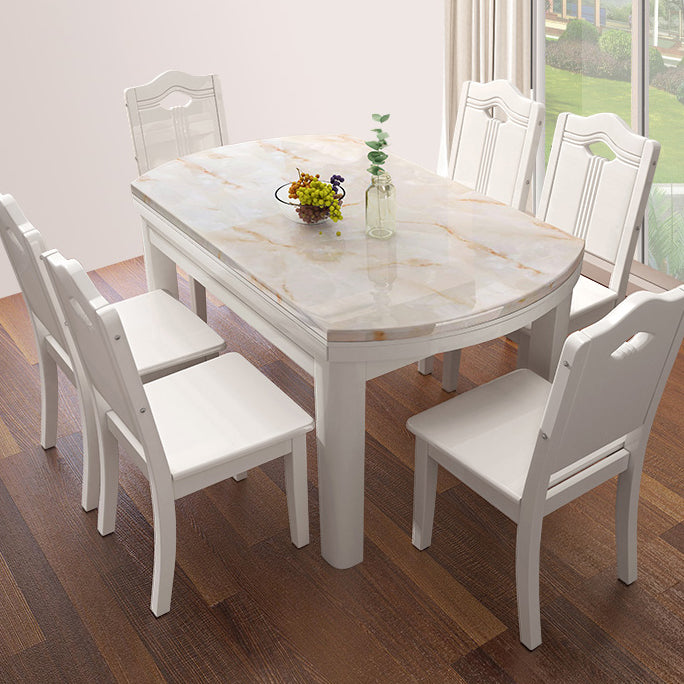 Simplicity Style Dining Site Table Rectangle Faux Marble Furniture with Drop-Leaf