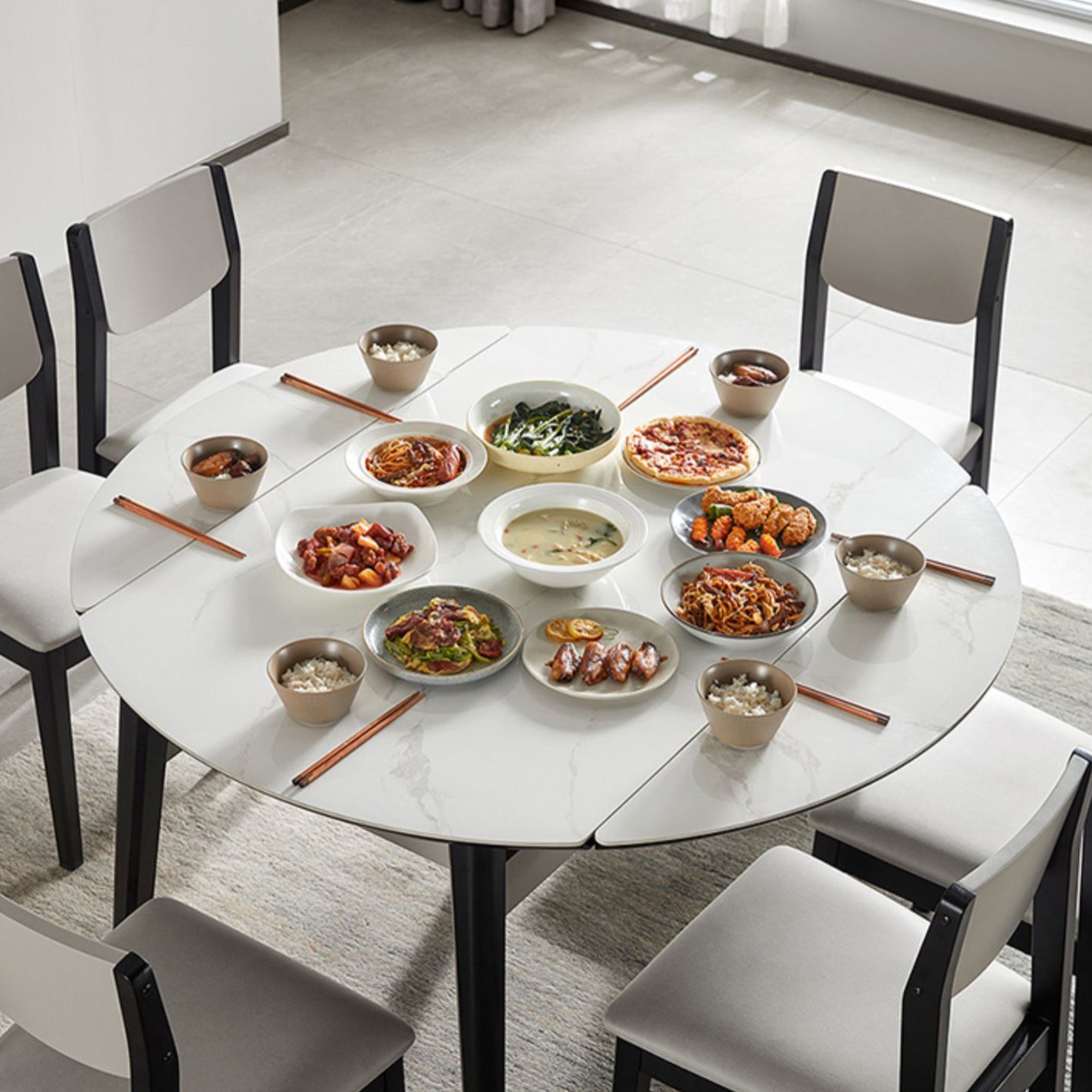 Stone Dining Table Round 4 Legs Dining Site Table, 51.18"x51.18"x29.9"