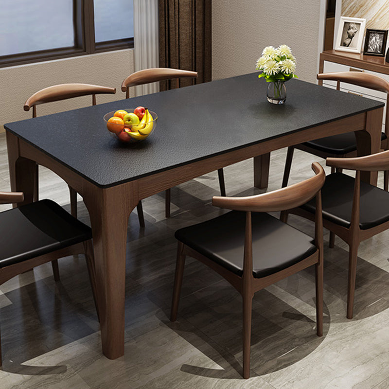 Rectangle Sintered Stone Dining Table Solid Wood Frame Dining Table