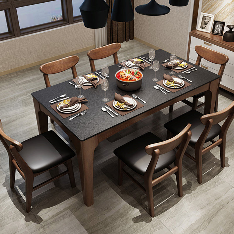 Rectangle Sintered Stone Dining Table Solid Wood Frame Dining Table