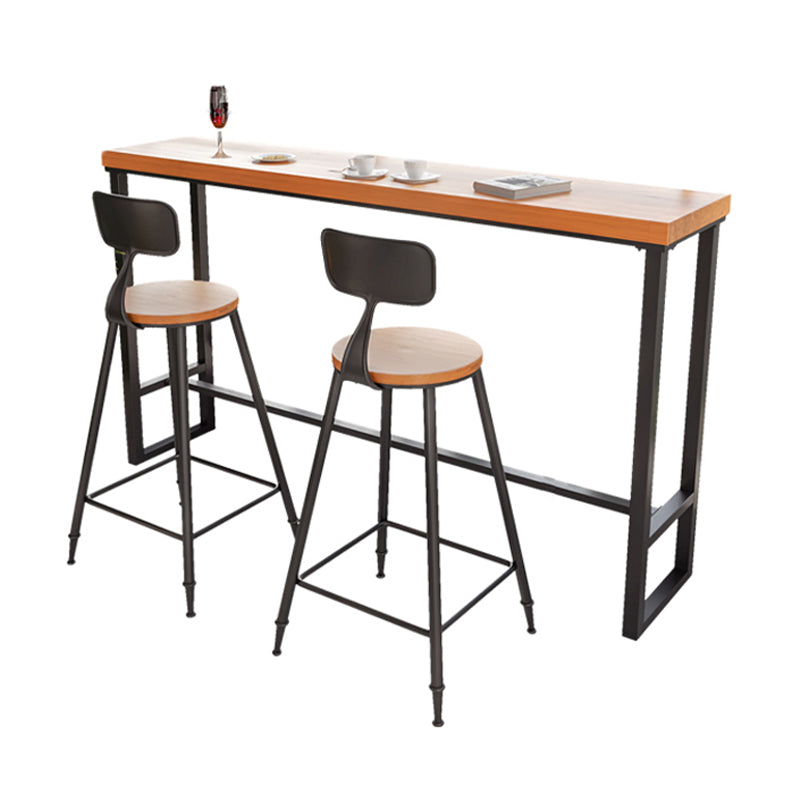 Solid Wood Bar Table Industrial Rectangle Bar Table with Black Legs