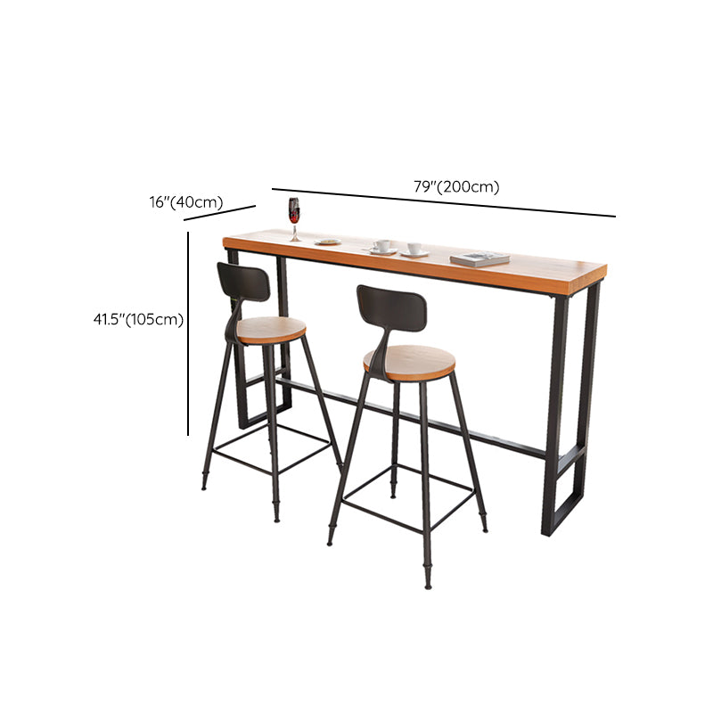 Solid Wood Bar Table Industrial Rectangle Bar Table with Black Legs